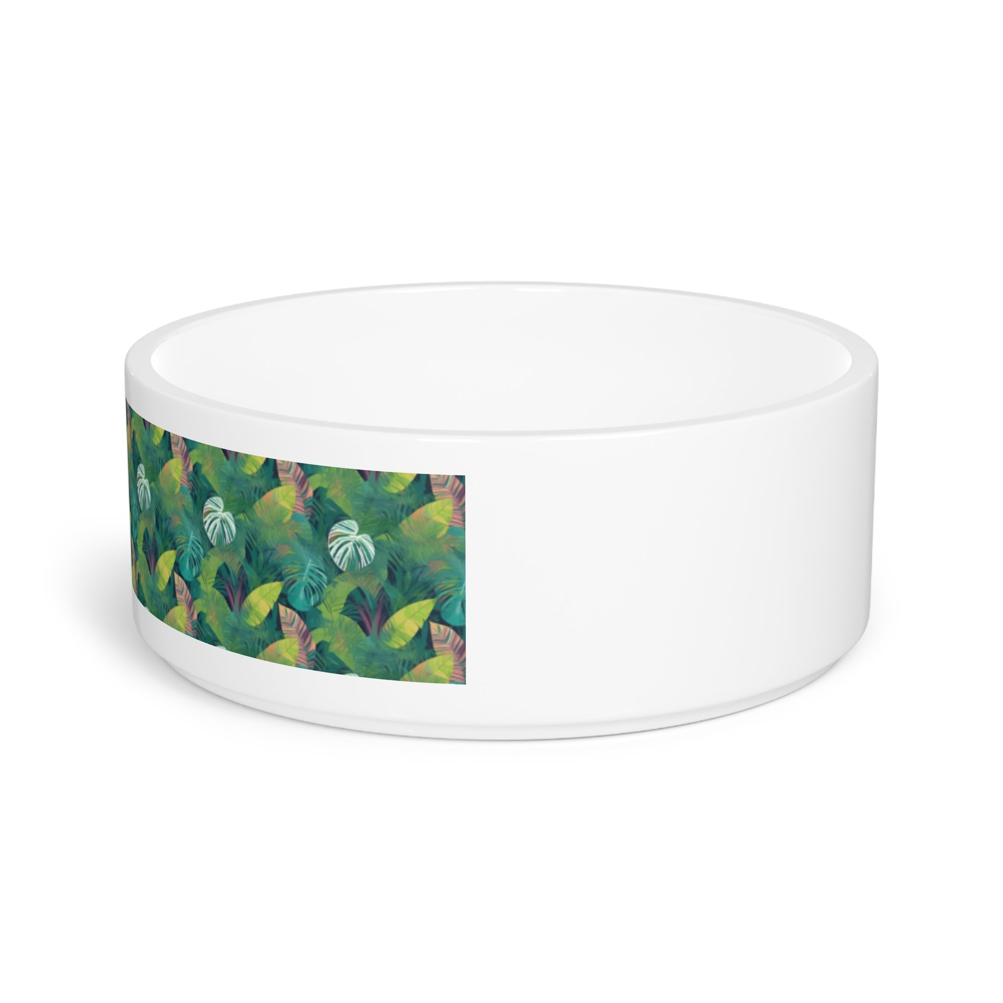Emerald Canopy Pattern of Tropical Leaves - Pet Bowl