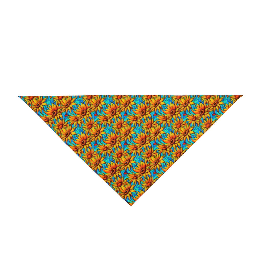 Sunflower Kaleidoscope on Turquoise Waves - Pet Bandana Pet Zen