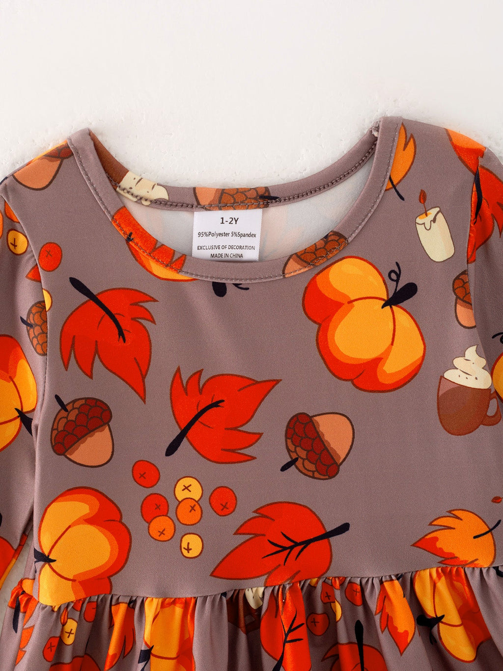 Fall Autumn Leaves Pine Cone Stripe Print Girls Dress