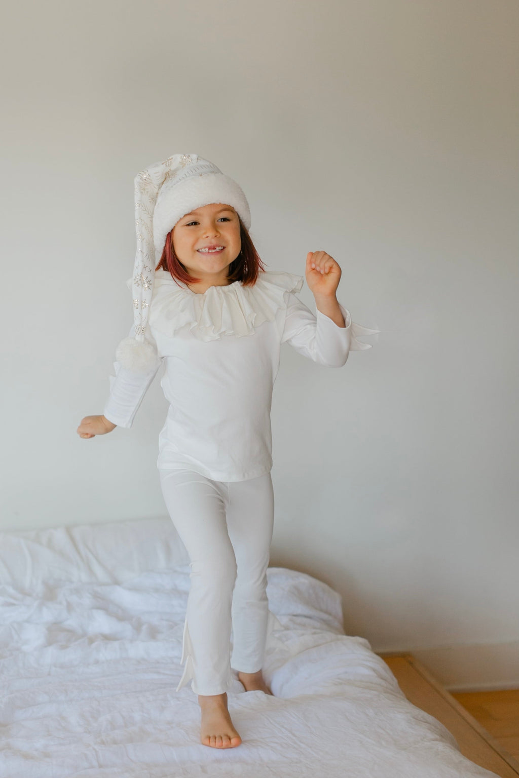 White Holiday Elf Pajama Costume-Christmas Gift for Kids - Cozy Cotton Stocking Stuffer