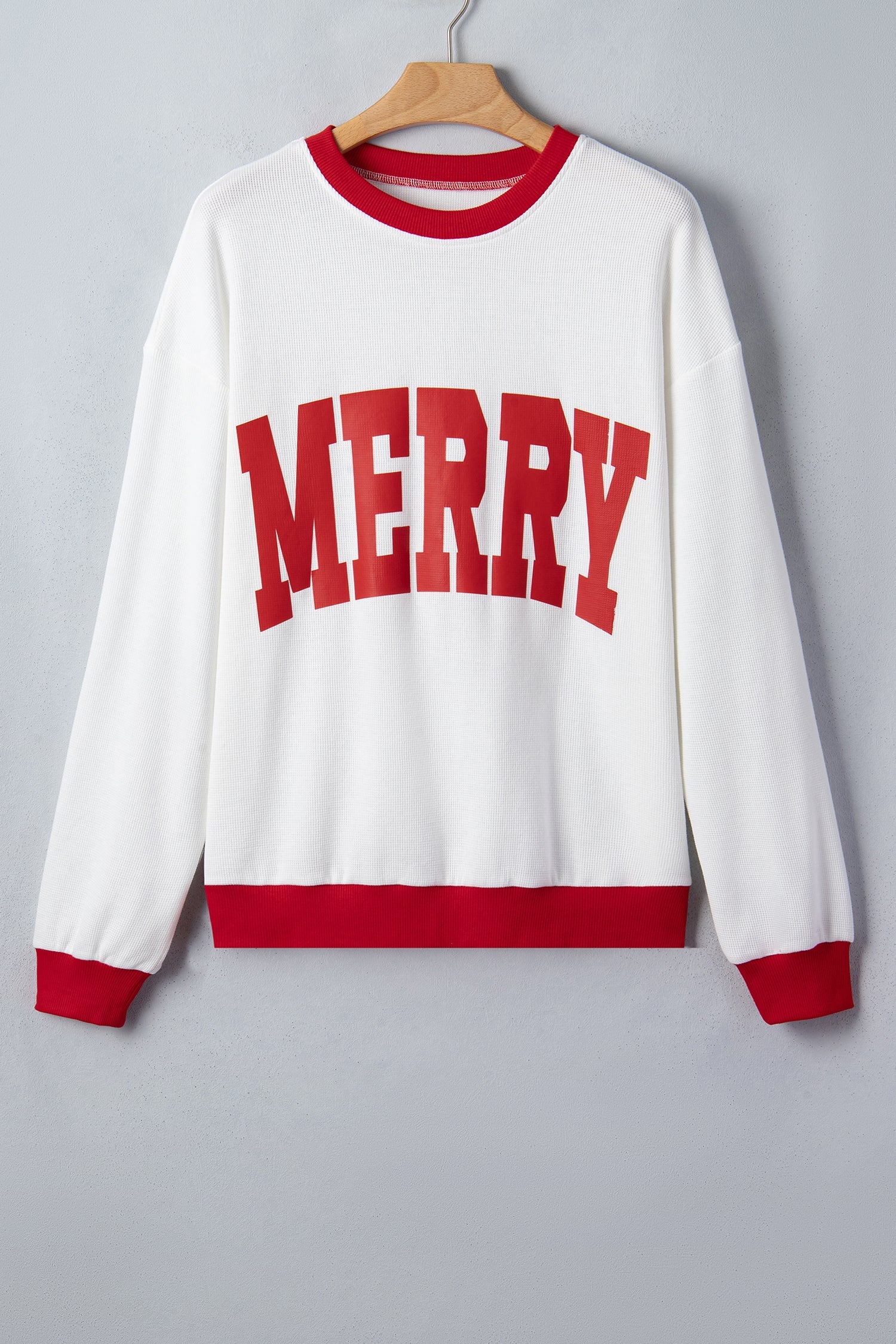 Merry Colorblock Waffle Knit Christmas Sweatshirt