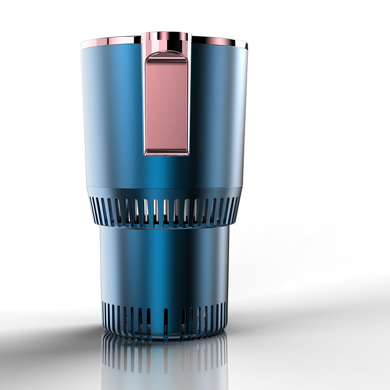 Sapphire blue and copper car cup warmer cooler with top control panel and ventilation
