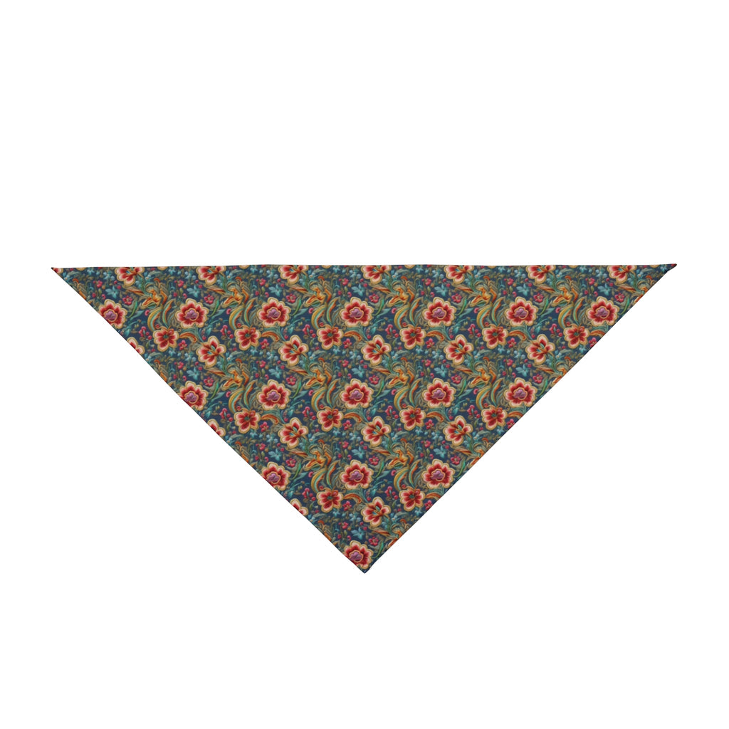 Crimson Blossoms on Teal Vintage Brocade Pattern - Pet Bandana Pet Zen