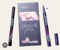 Liquid black eyeliner pen with cap, shown with retail box and extra tube