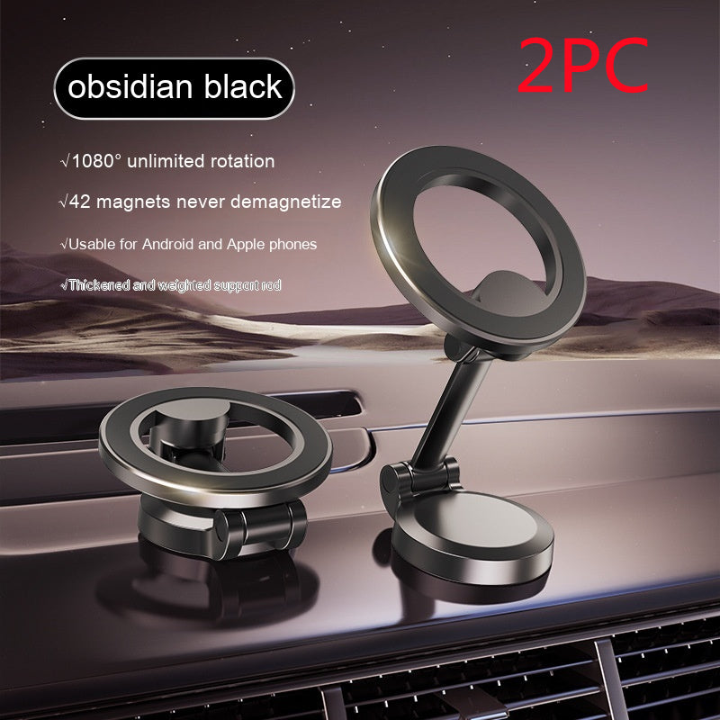 Magnetic car phone mount with dark circular ring holder on dashboard