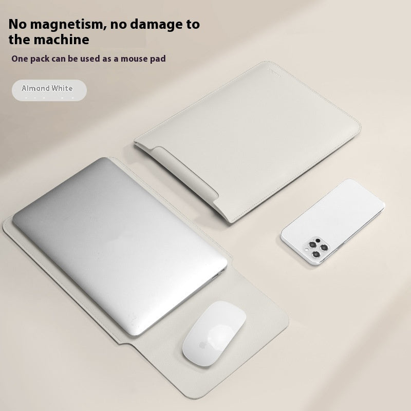 Almond white laptop sleeve with wraparound flap and side opening