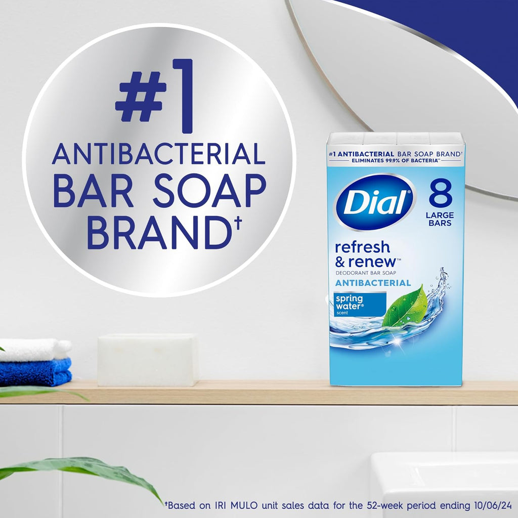Dial Antibacterial Bar Soap, Spring Water, 4 Oz, 8 Bars