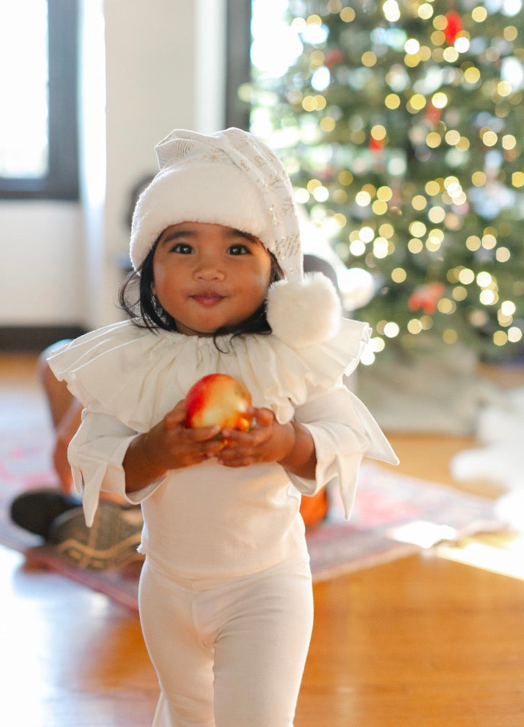 White Holiday Elf Pajama Costume-Christmas Gift for Kids - Cozy Cotton Stocking Stuffer
