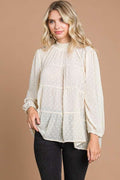 Swiss Dot Mock Neck Smocked Top