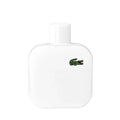 Lacoste Blanc eau de toilette bottle, white glass with green crocodile logo