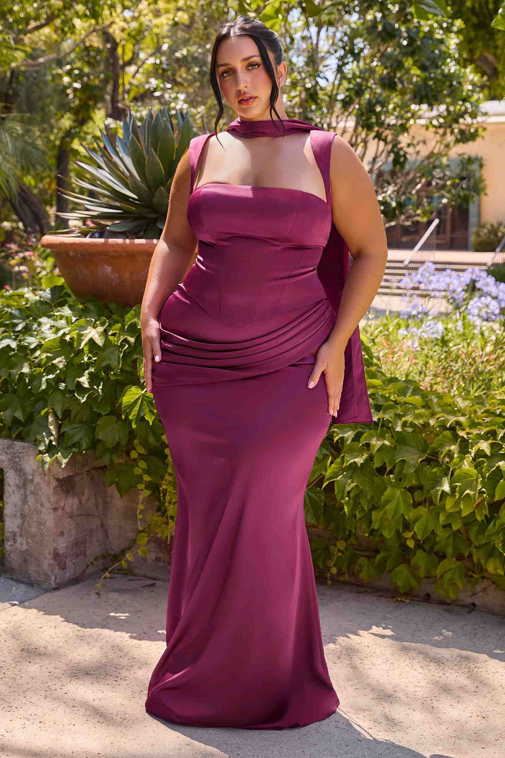 Ladivine 7437 Satin Two Piece Fitted Gown