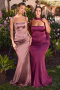 Ladivine 7437 Satin Two Piece Fitted Gown