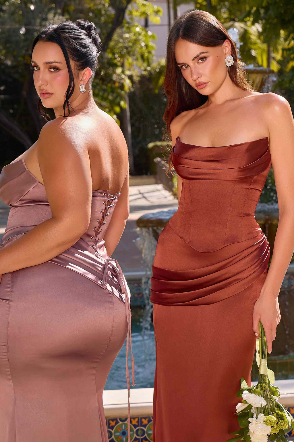 Ladivine 7439 Luxe Satin Strapless Two Piece Fitted Gown