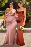 Ladivine 7439 Luxe Satin Strapless Two Piece Fitted Gown