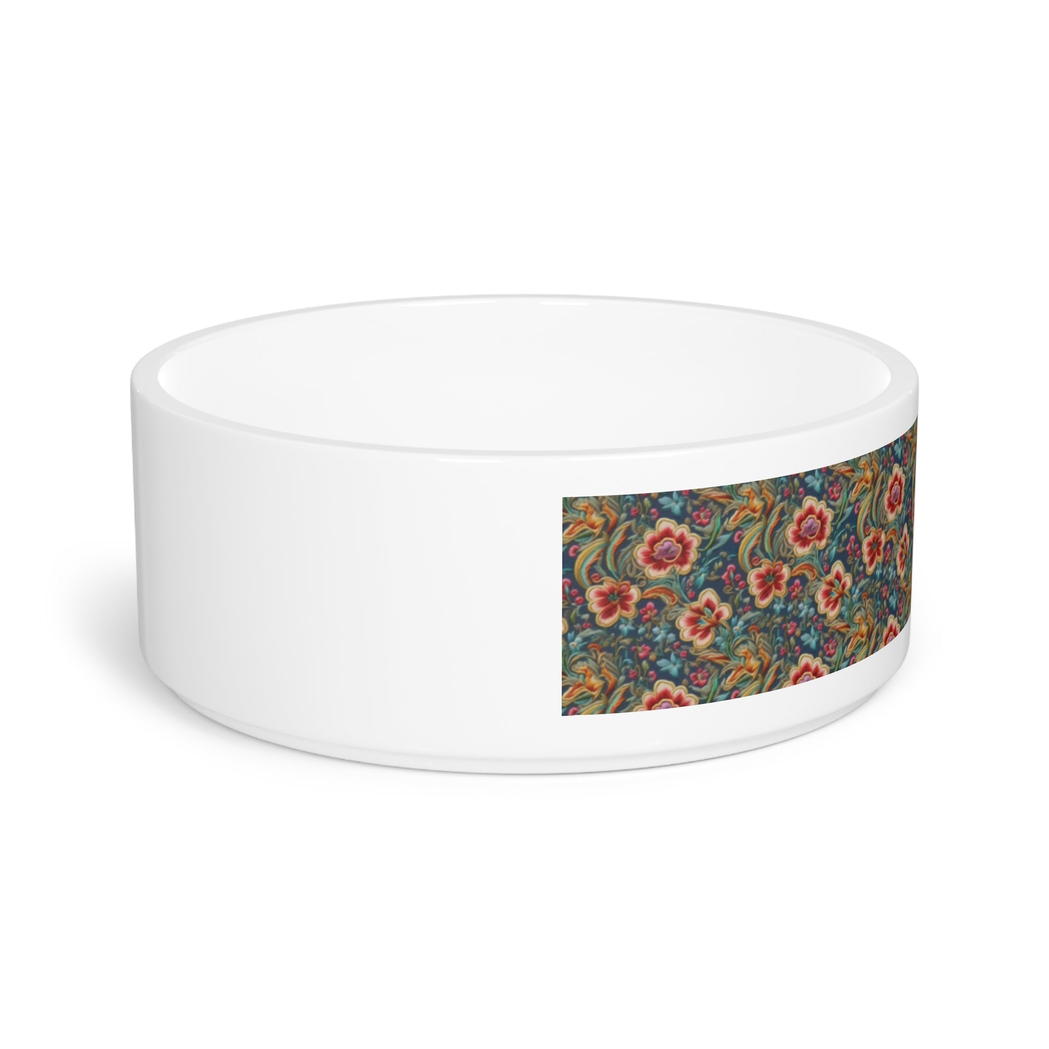 Crimson Blossoms on Teal Vintage Brocade Pattern - Pet Bowl