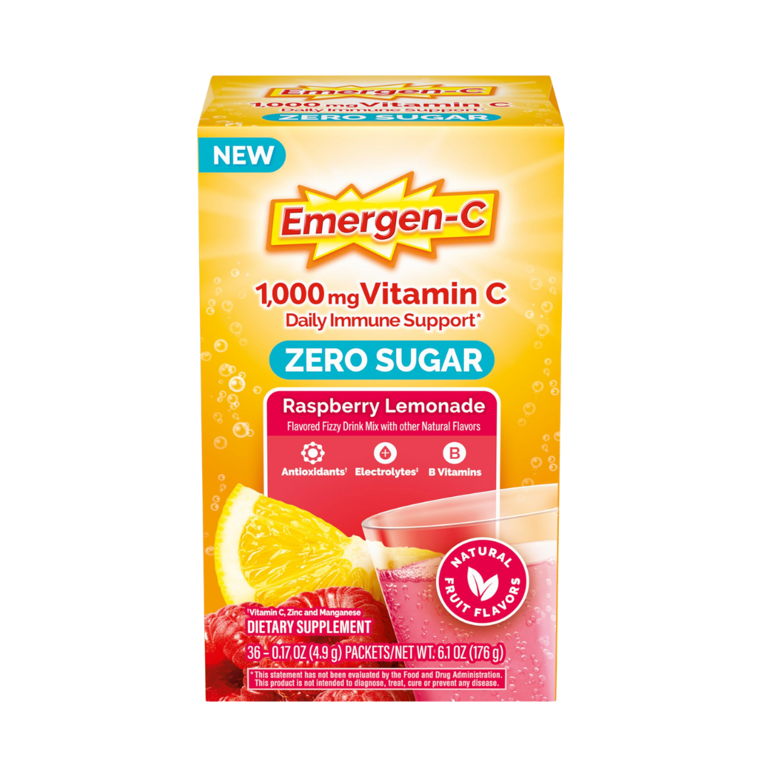 Emergen-C Zero Sugar Vitamin C Immune Support Raspberry Lemonade (18ct)