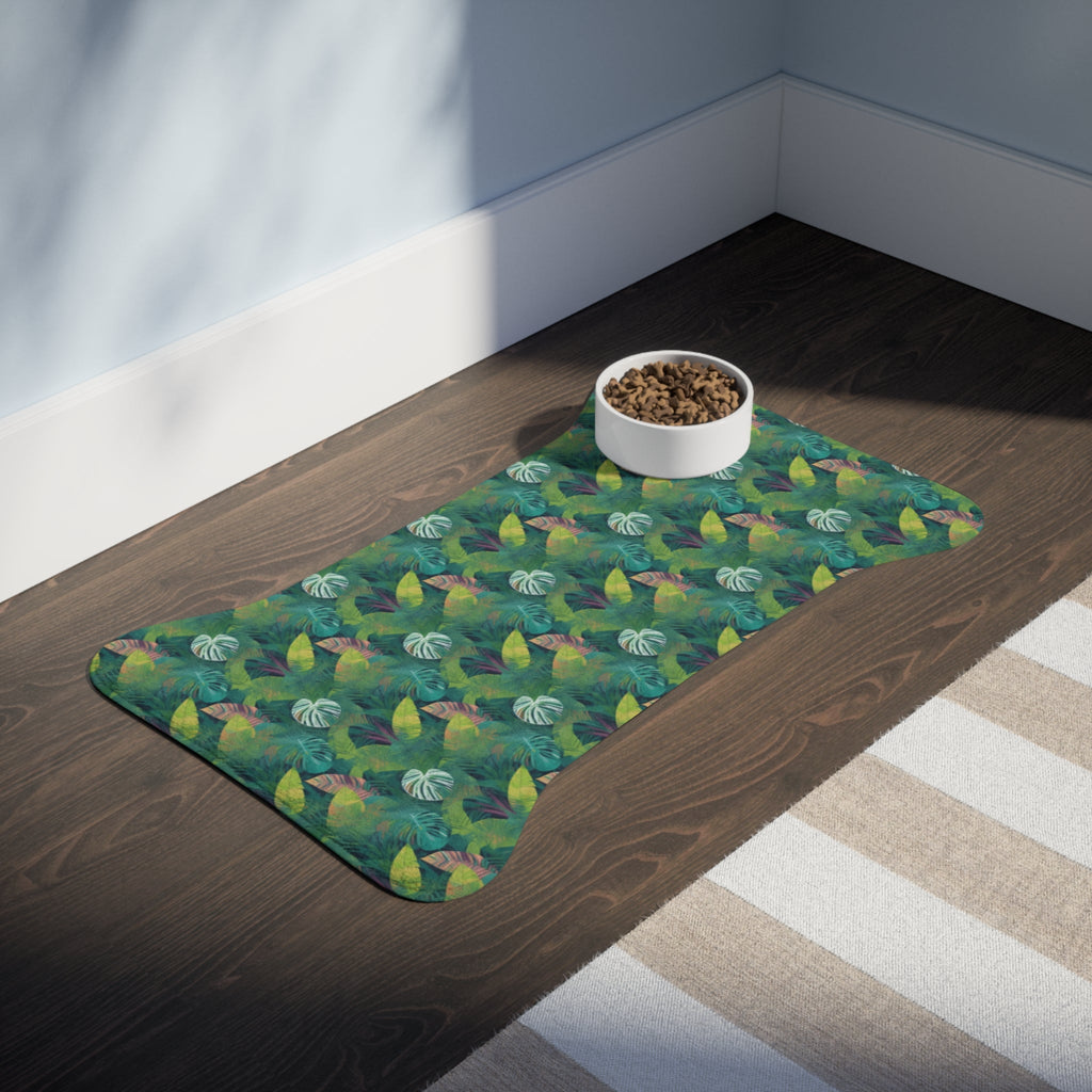 Emerald Canopy Pattern of Tropical Leaves - Pet Feeding Mat Pet Ze