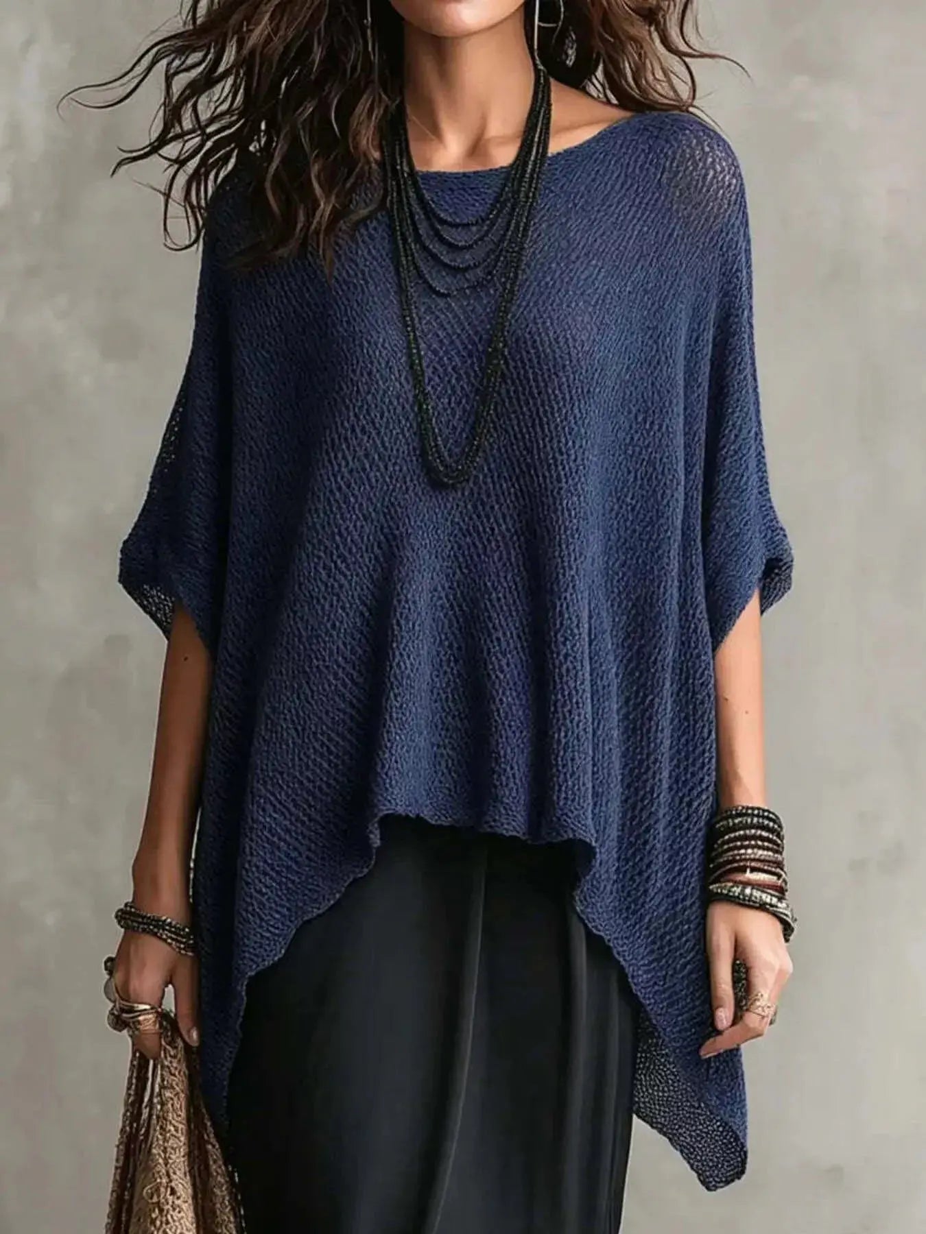 Loose Fit Knit Top with Round Neck