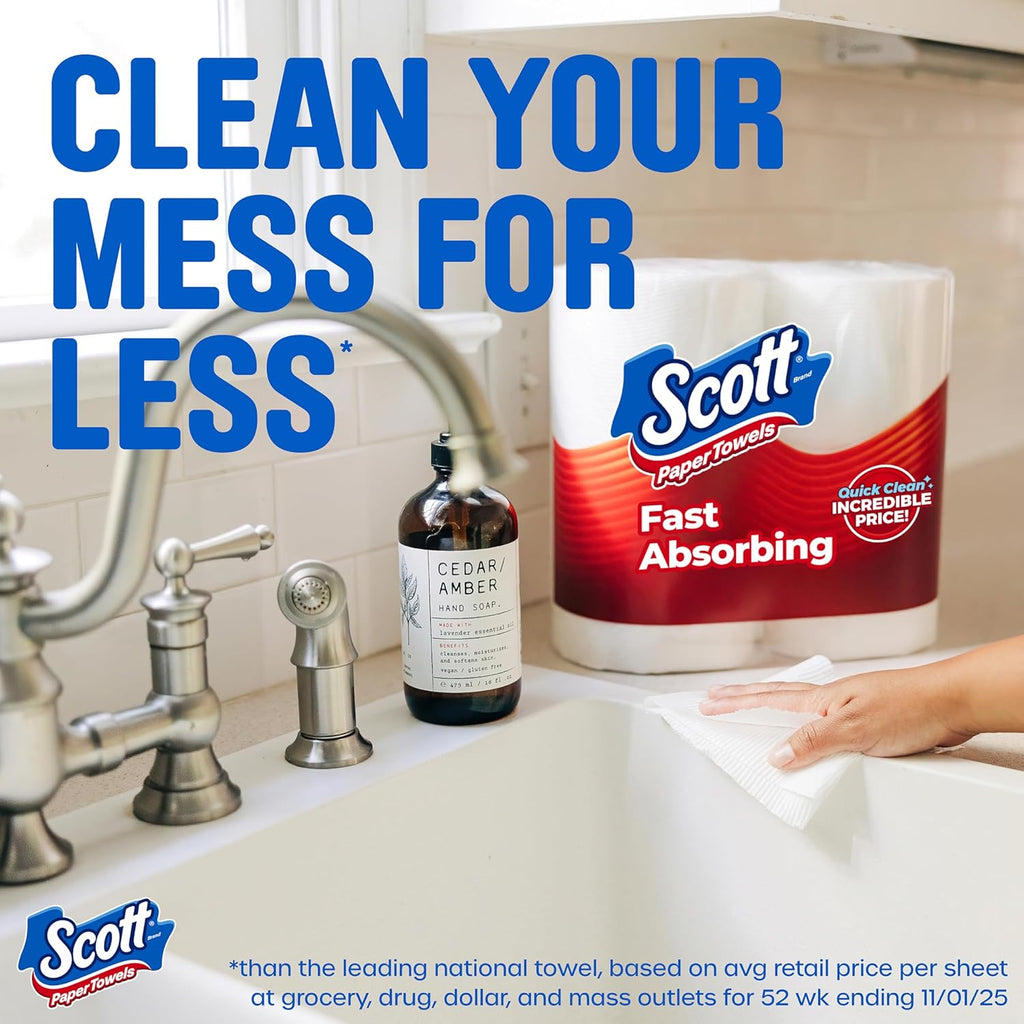 Scott Choose-A-Sheet 1-Ply Paper Towels, 2 Double Rolls/108 Sheets Per Roll, White