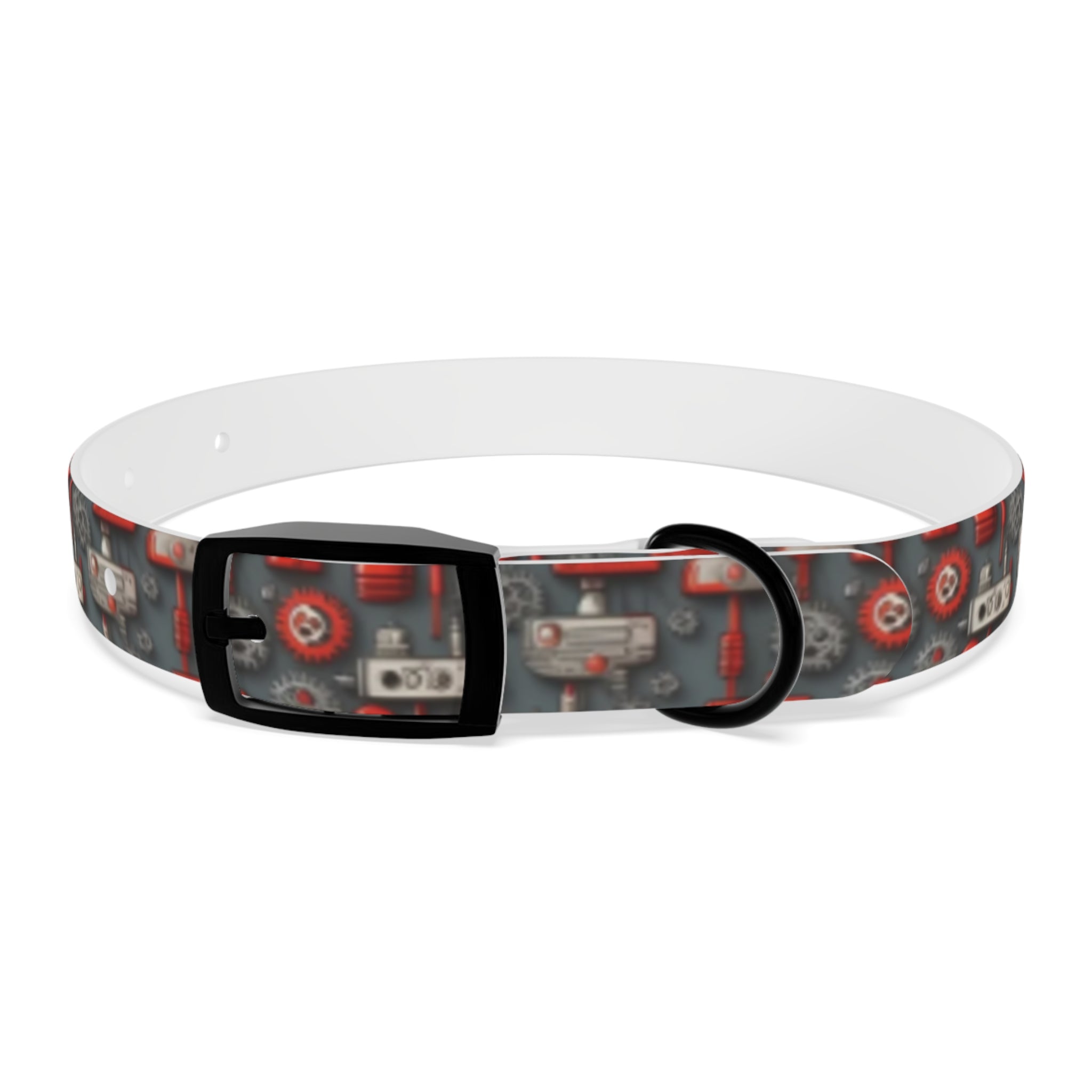 Crimson Cogs and Circuitry Pattern - Pet Collar Pet Zen