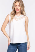 Textured Tank Top with Lace Detail