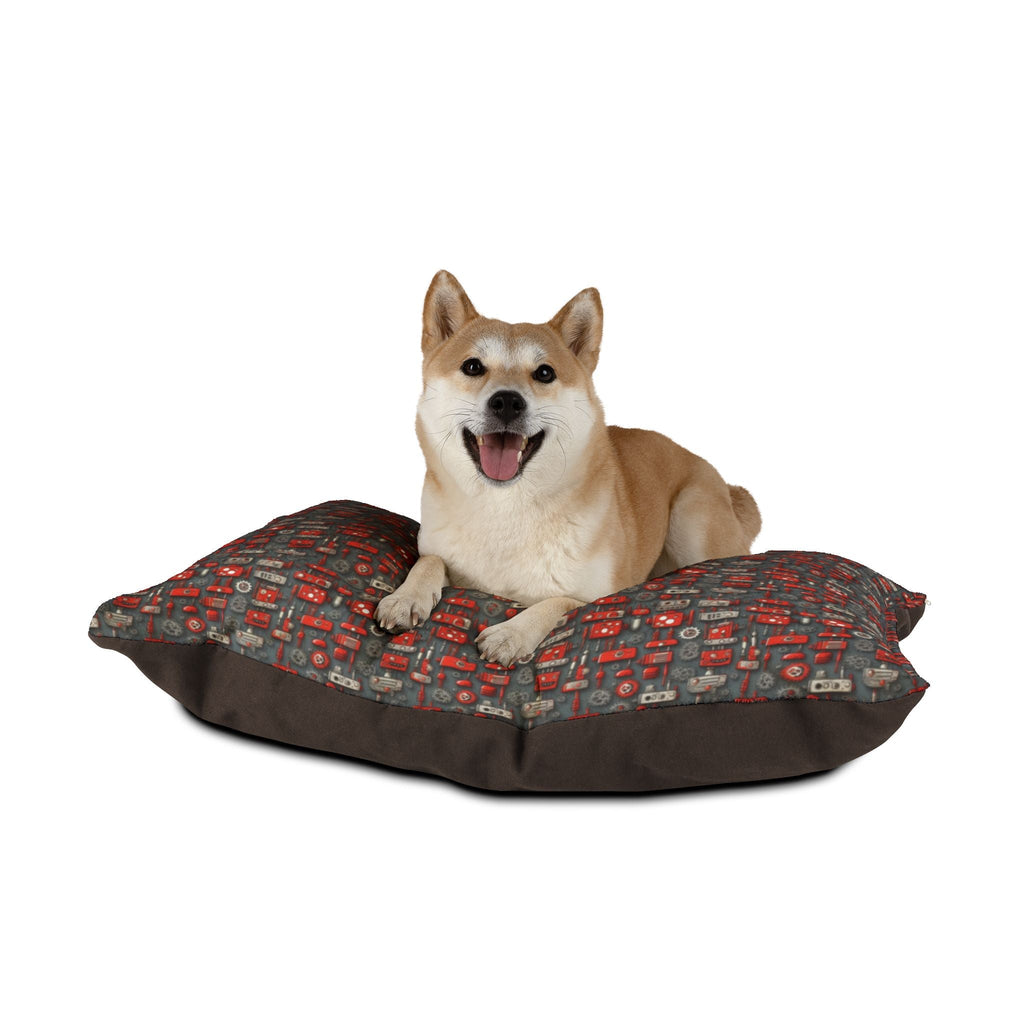 Crimson Cogs and Circuitry Pattern - Pet Bed Pet Zen