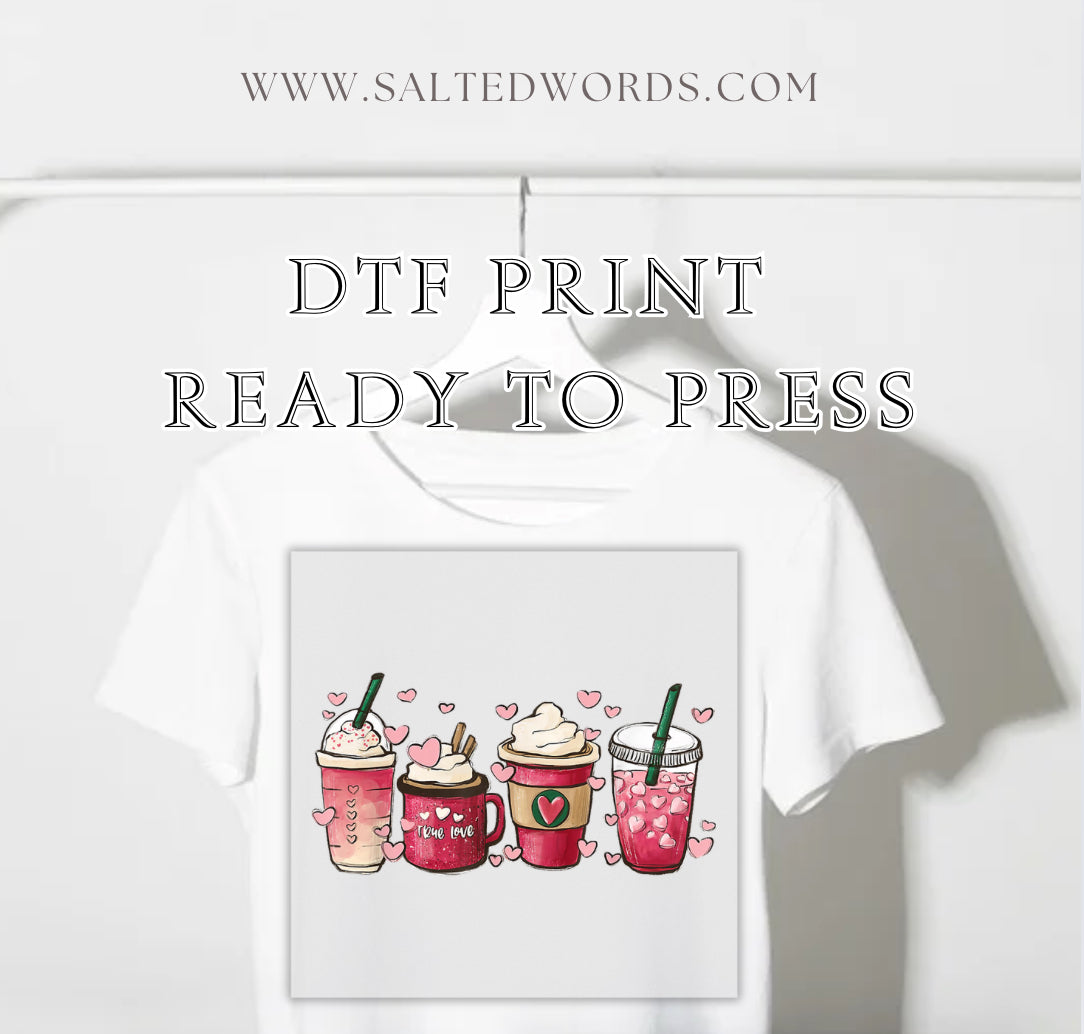 Valentine’s Day coffee mugs candy hearts DTF print