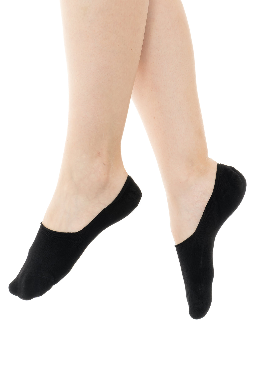 Black no-show socks on bare legs