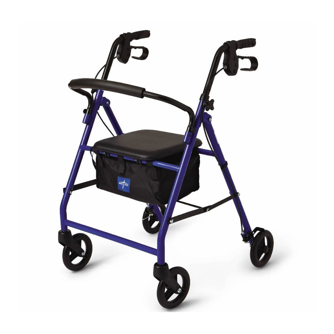 Medline Rollator Walker with Seat and 6-inch Wheels Blue (1 unit)