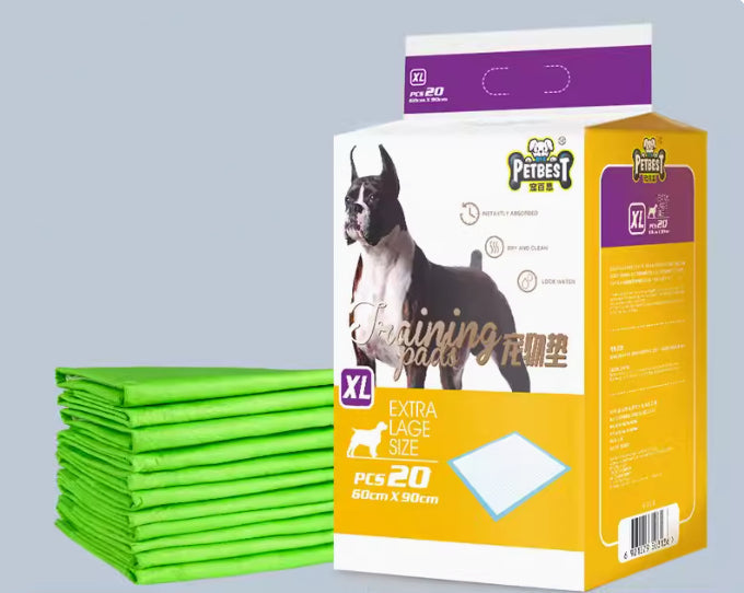 Extra-large training pads, bright green folded stack with XL product box