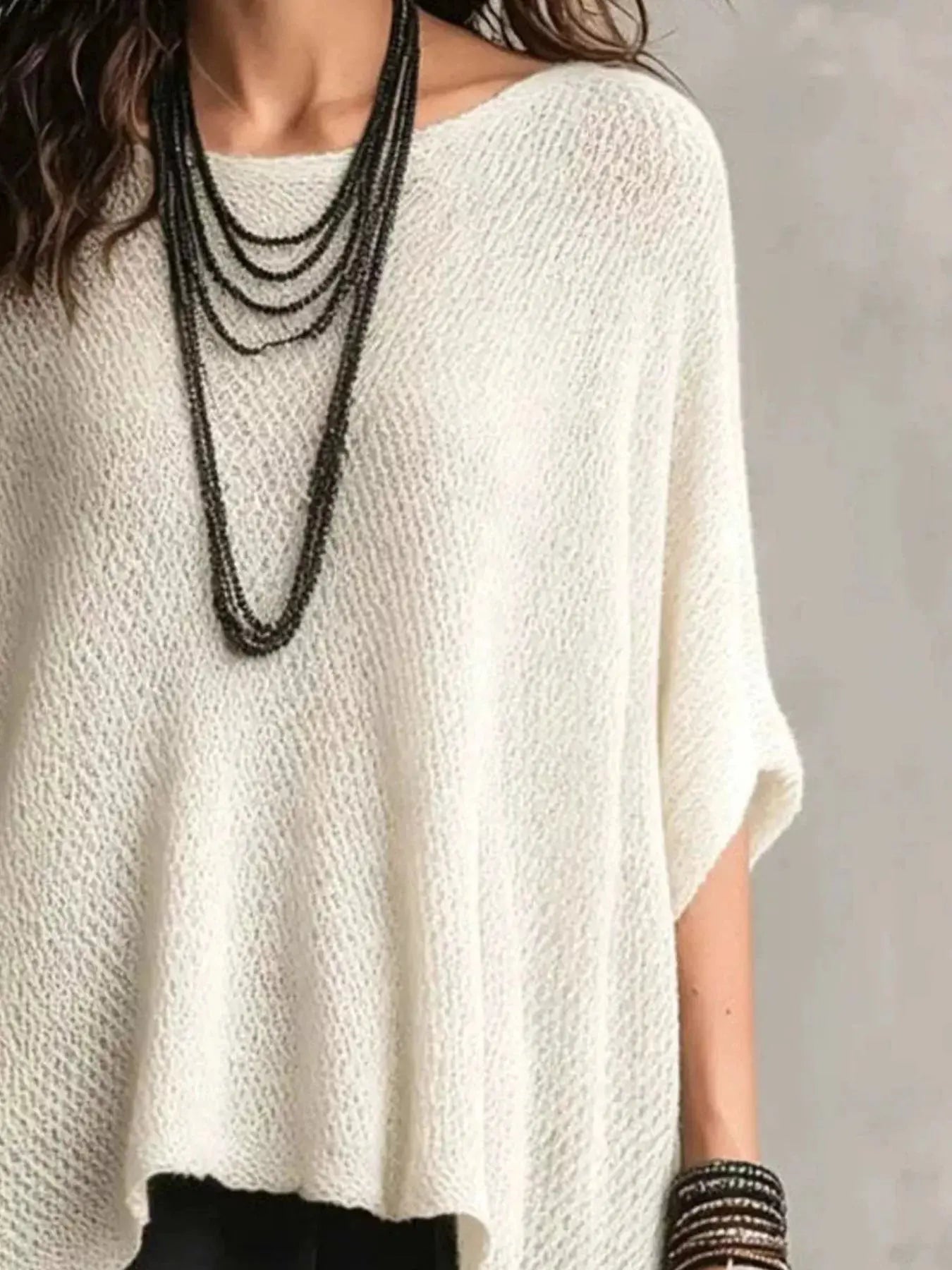 Loose Fit Knit Top with Round Neck
