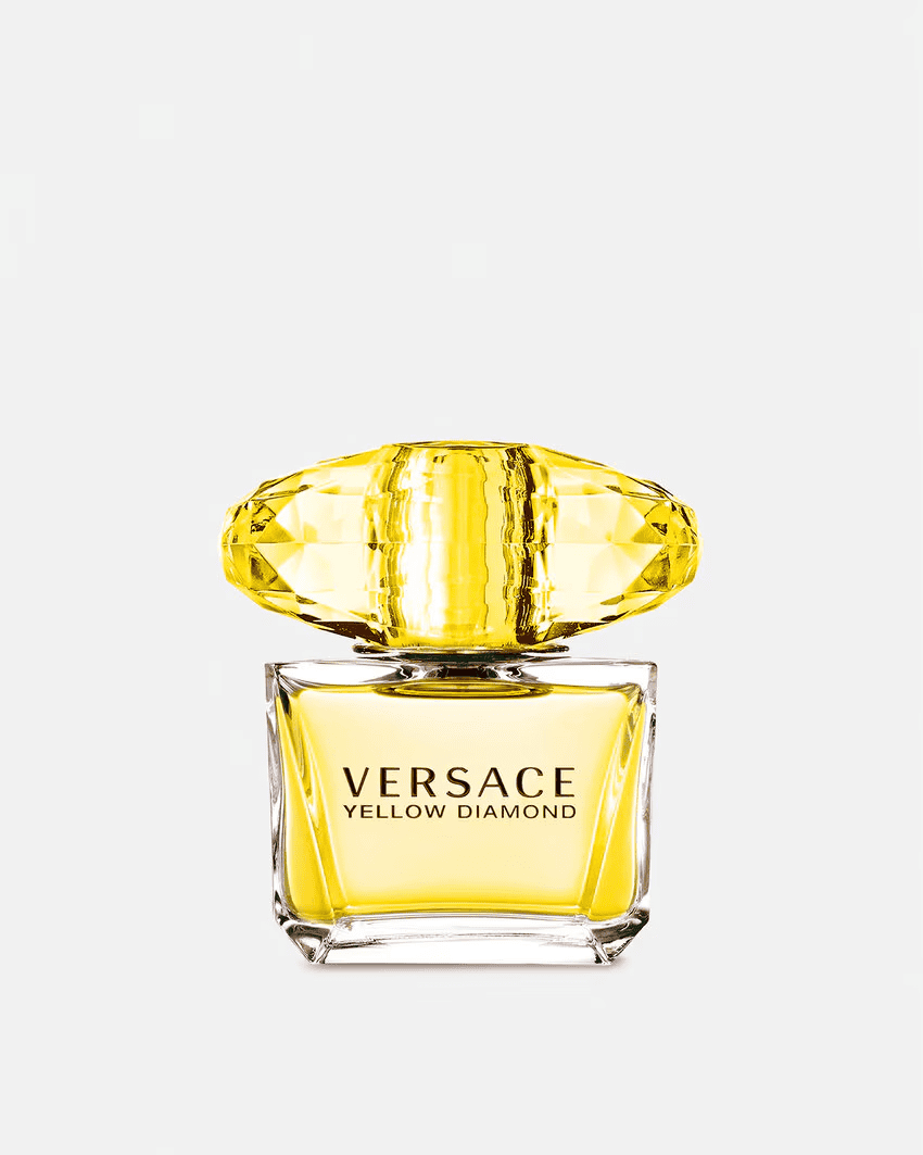 Versace Yellow Diamond perfume bottle with yellow glass and faceted cap