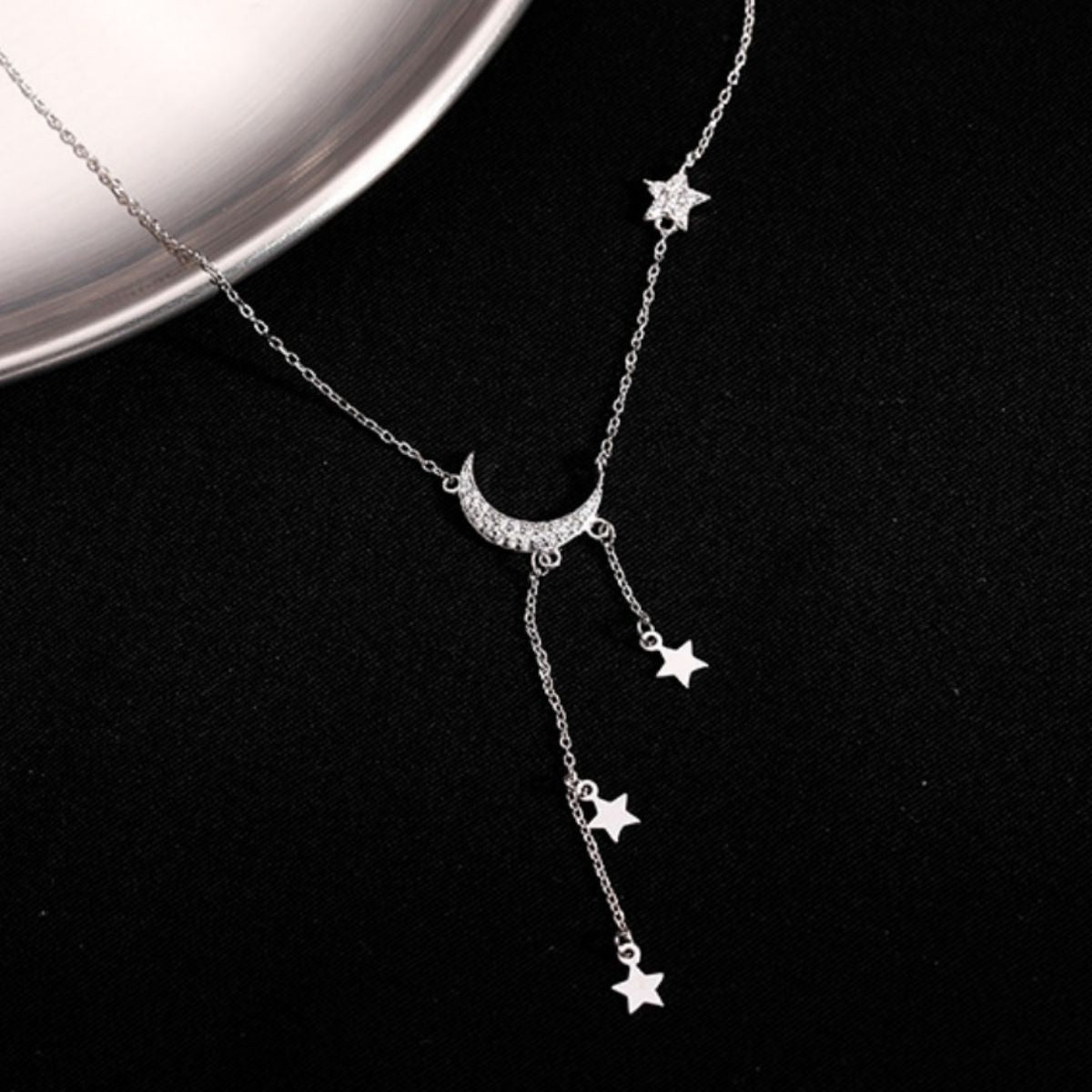925 Sterling Silver Moon Necklace with Star Charm
