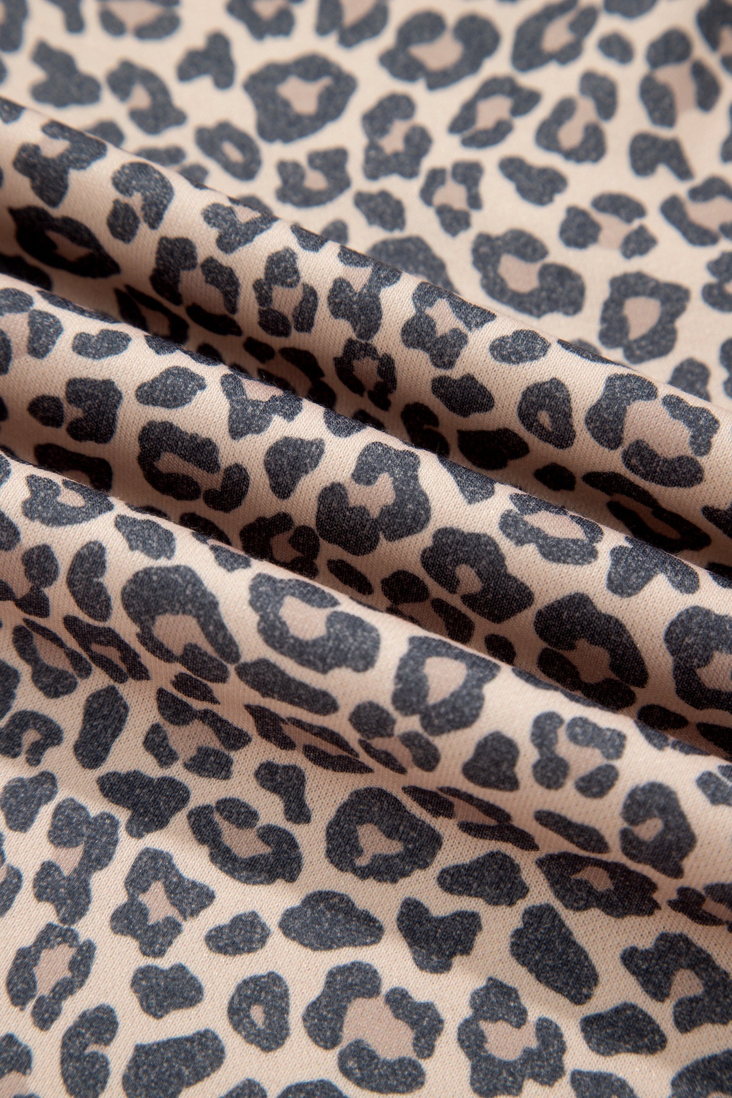Leopard Ribbed Trim High Neck Long Sleeve Sweatshirt