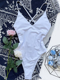White V-Neck One Piece Swimsuit Women Sexy High Cut Bathing Suits Swimwear