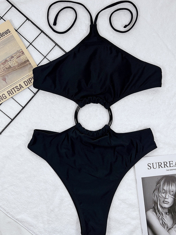 Solid One Piece Swimsuit Women Bandeau Bathing Suits Sexy Swimwear