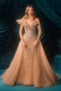 Silver sequin mermaid gown with sweetheart neckline, structured corset bodice, nude tulle skirt