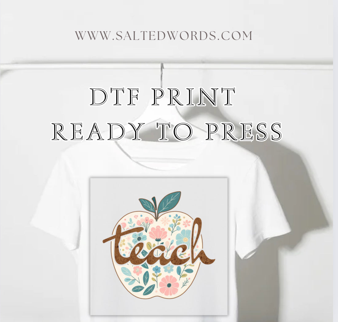 Teach apple floral back to school DTF print