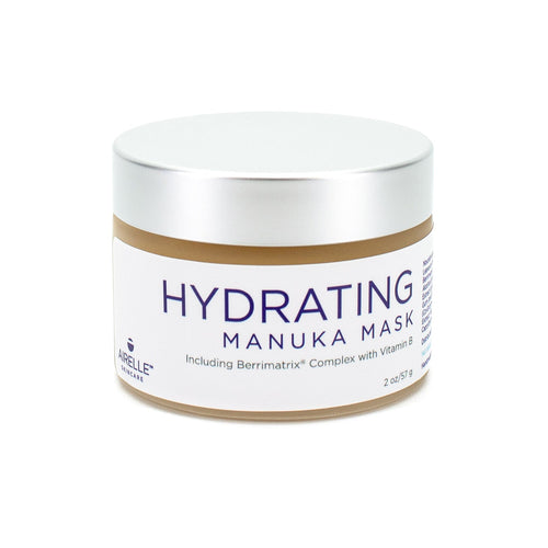 AIRELLE hydrating manuka mask jar, white with gold band and blue HYDRATING MANUKA text
