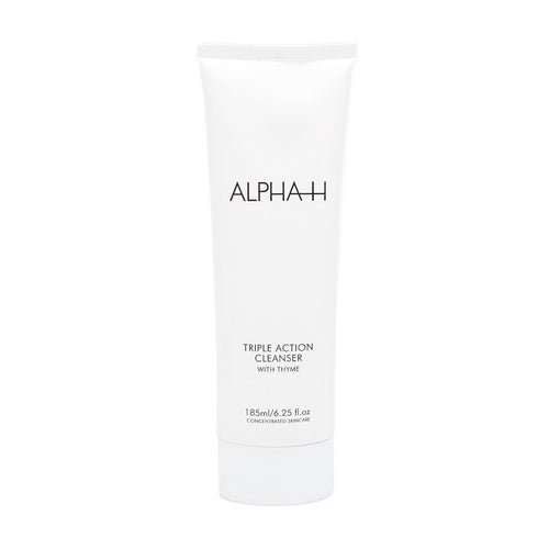 ALPHAH Triple Action cleanser squeeze tube, white, with Thyme label text