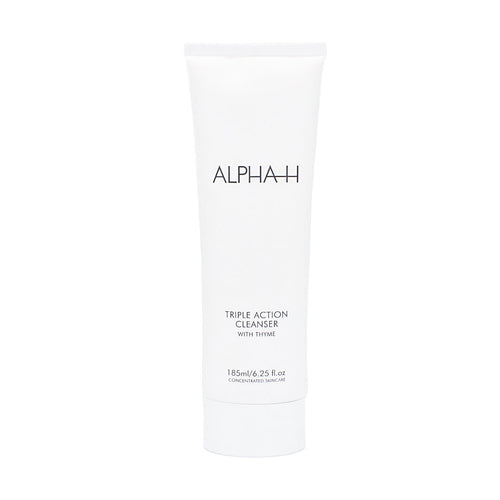 White squeeze cleanser tube with ALPHAH label, Triple Action Cleanser with Thyme