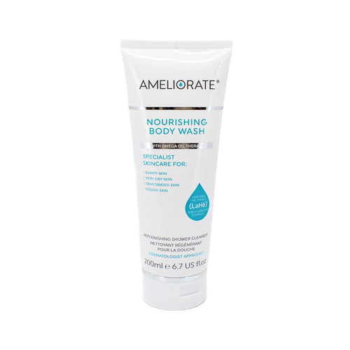 AMELIORATE Nourishing body wash tube, white squeeze bottle, 200 ml/6.7 oz