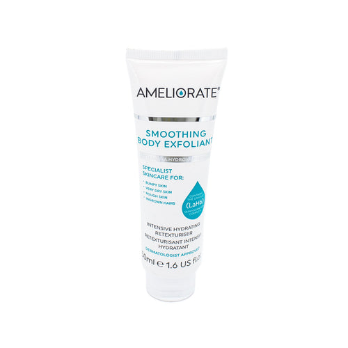 AMELIORATE Smoothing Body Exfoliant squeeze tube, 1.6 fl oz, white cream