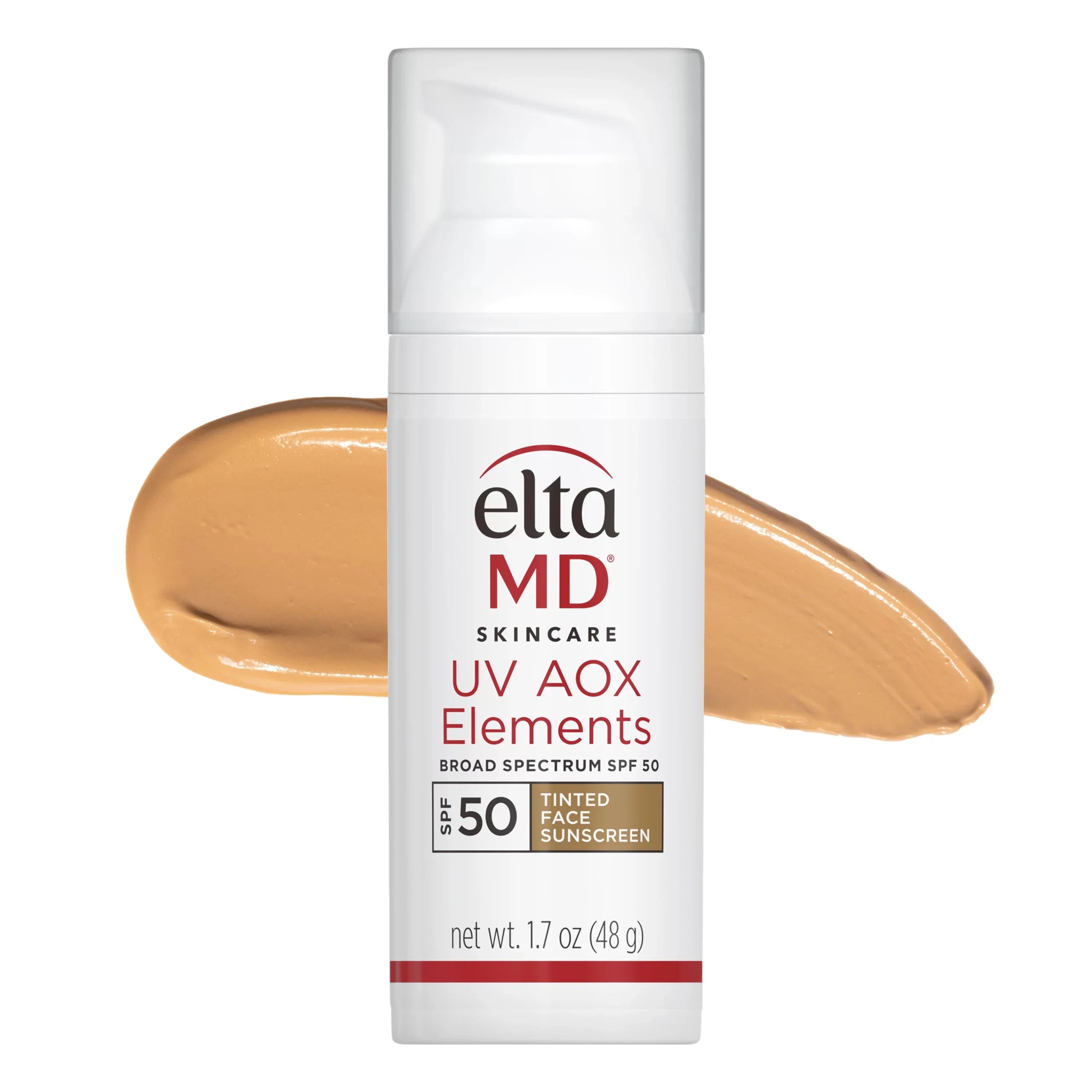 EltaMD UV AOX tinted broad-spectrum SPF 50 sunscreen bottle with beige tint