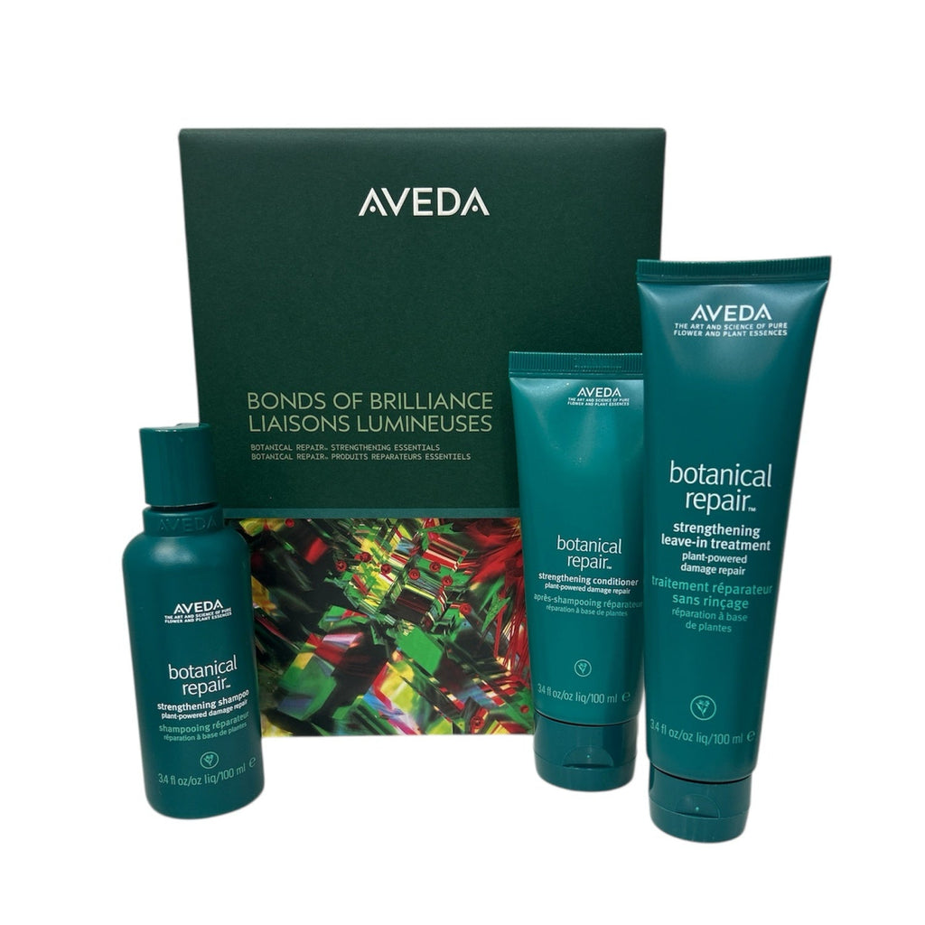 AVEDA botanical repair gift set with box and three hair-care bottles and tube
