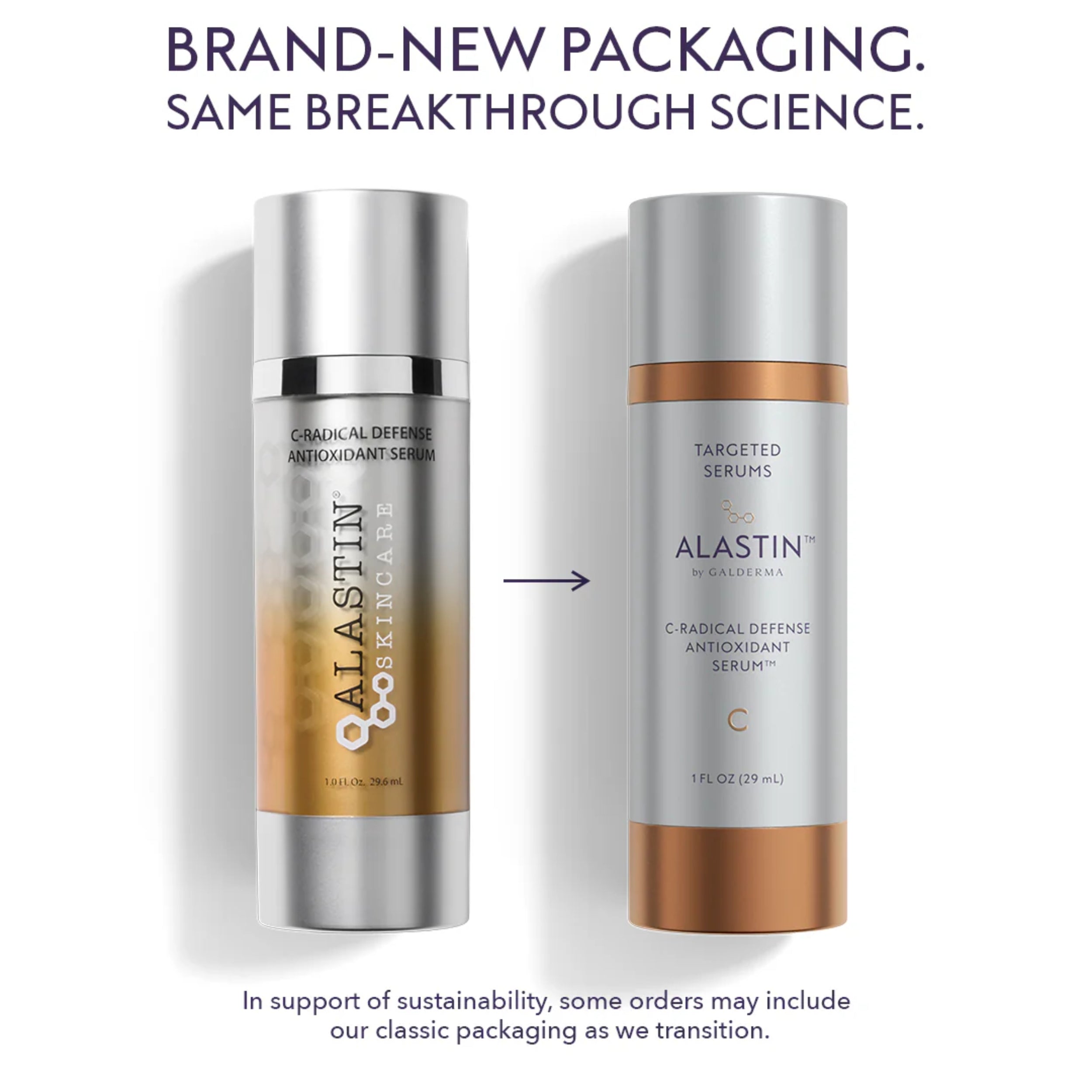 Alastin C-Radical Defense antioxidant serum bottle silver with copper band and cap
