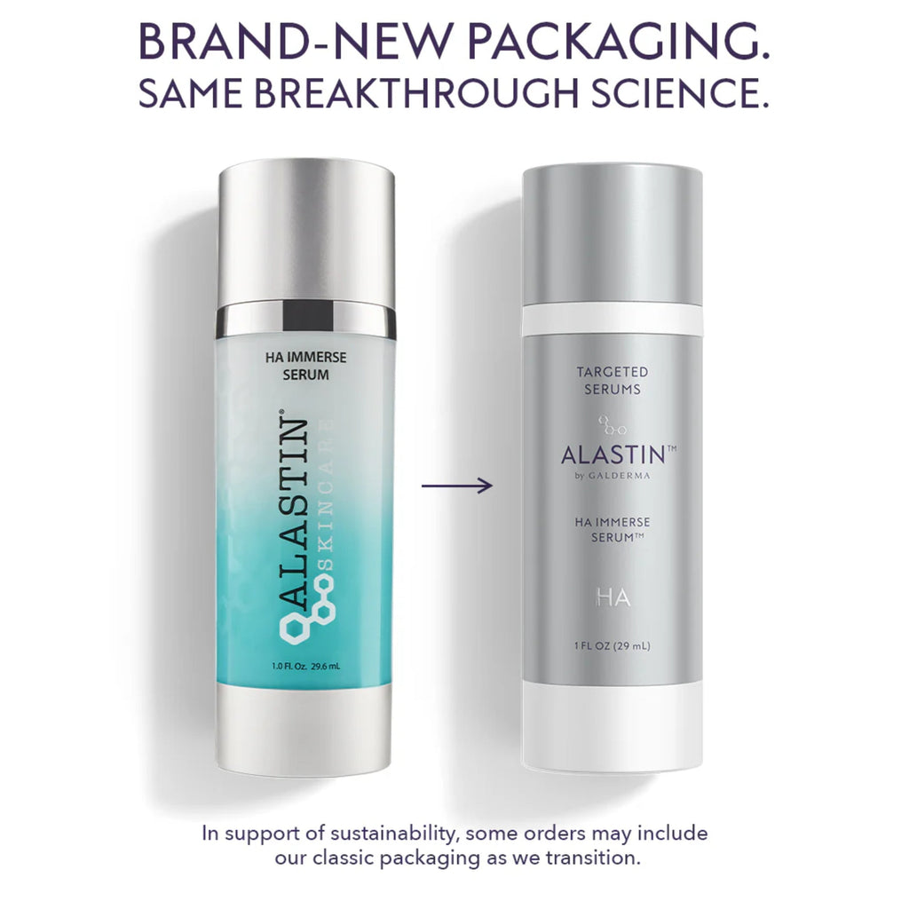 HA Immerse serum bottle showing new and classic packaging
