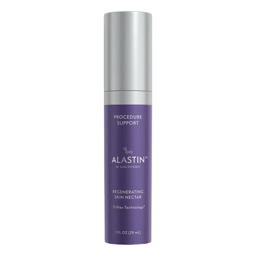 Alastin regenerating skin nectar bottle with silver cap and purple label
