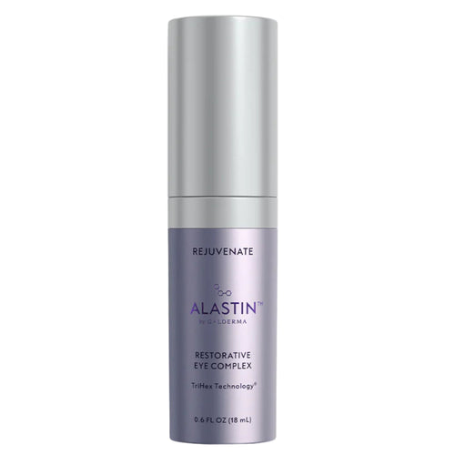 Alastin Restorative eye treatment bottle, silver cap with purple label