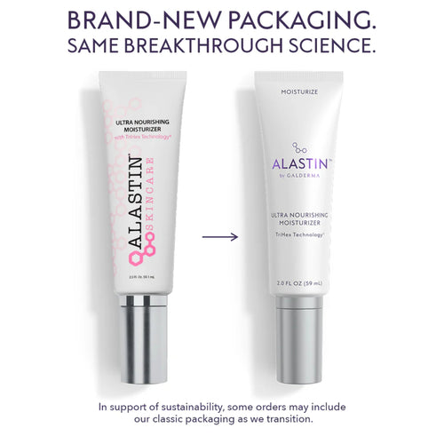 Face moisturizer cream tube, two packaging views with arrow